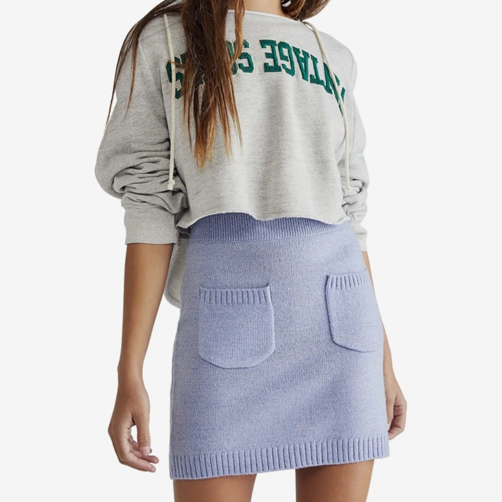 We the Free People Care Blue Knit Sweater Skirt Pockets Small S